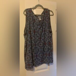 Catherines White and Blue Rounded Neck Sleeveless Tank Top